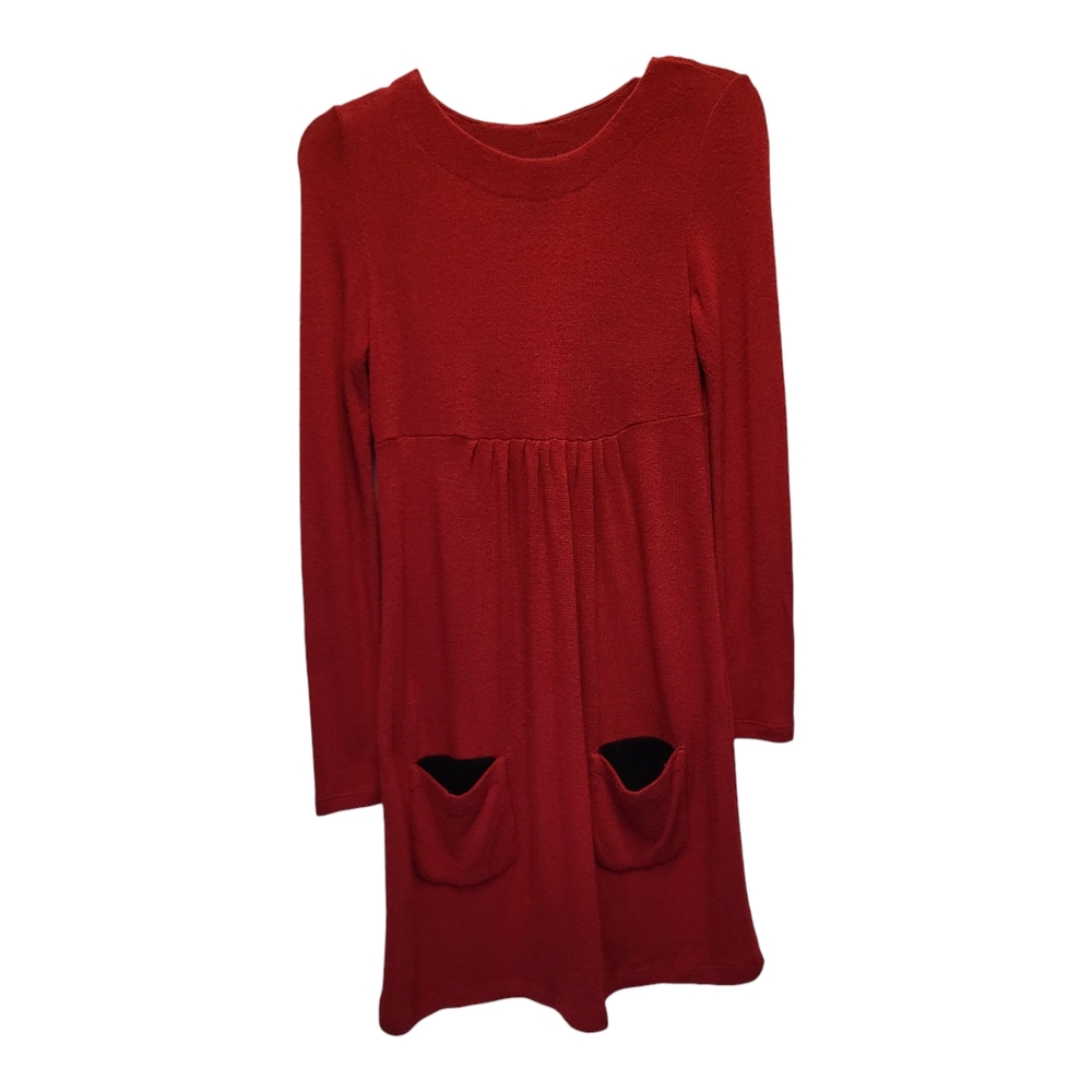 Rare Rinascimento Red Long Sleeve Crew Neck Tiered Sweater Dress - Size M